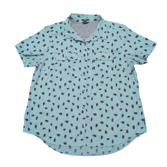 Eddie Bauer Leaf Print Nylon Blend Hiking Outdoor Top Short Sleeve Button Down - Picture 1 of 9